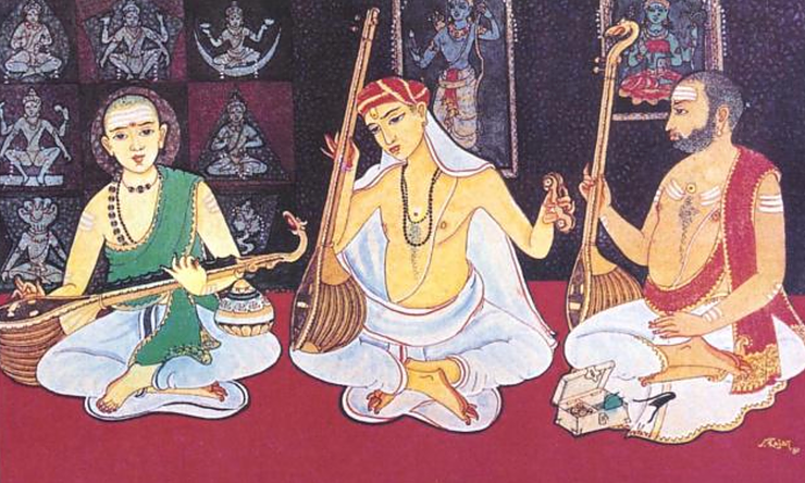 Caranatic Music Trinity - (L to R) Muttuswami Dikshitulu, Tyagaraja, Syama Sastry